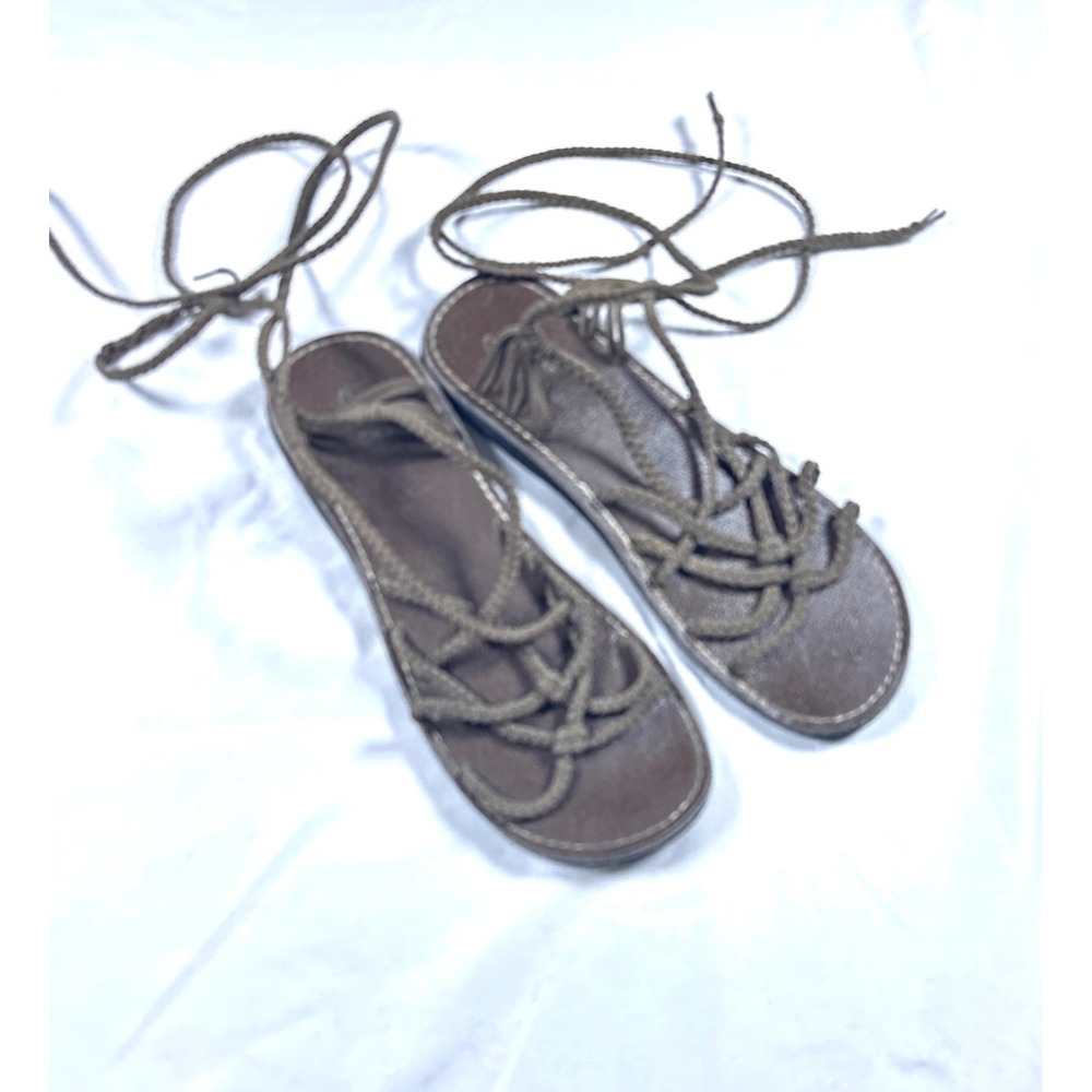 Unbranded Womens Braided Rope Gladiator Sandals Wrap Around Ankle Tie Brown 7